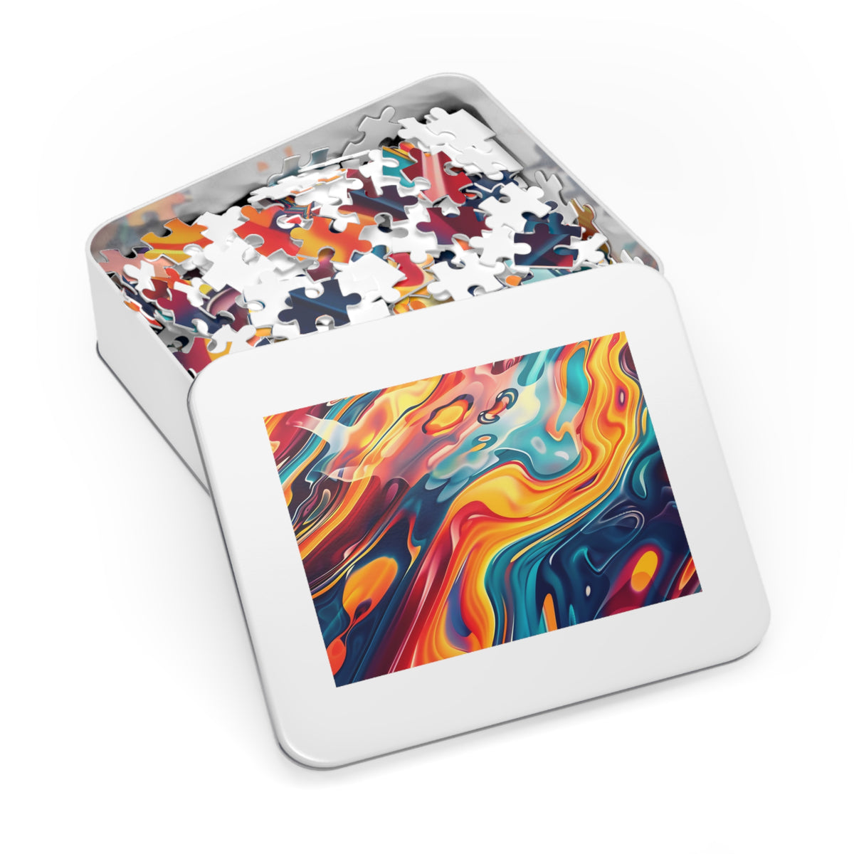 Liquid Rainbow Swirl Jigsaw Puzzle with Tin – Psychedelic Fluid Art
