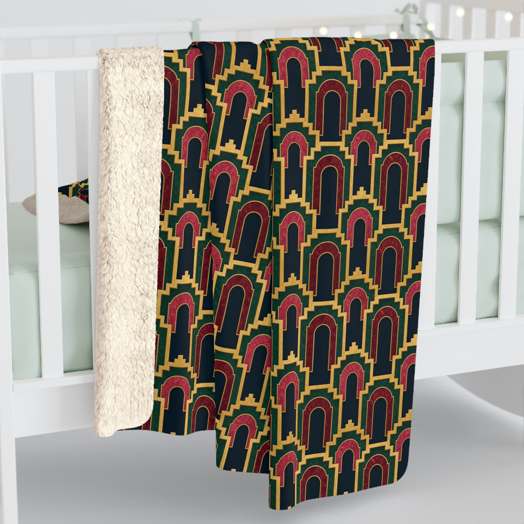 Stepped Gold Arches Sherpa Fleece Blanket – Art Deco Pattern