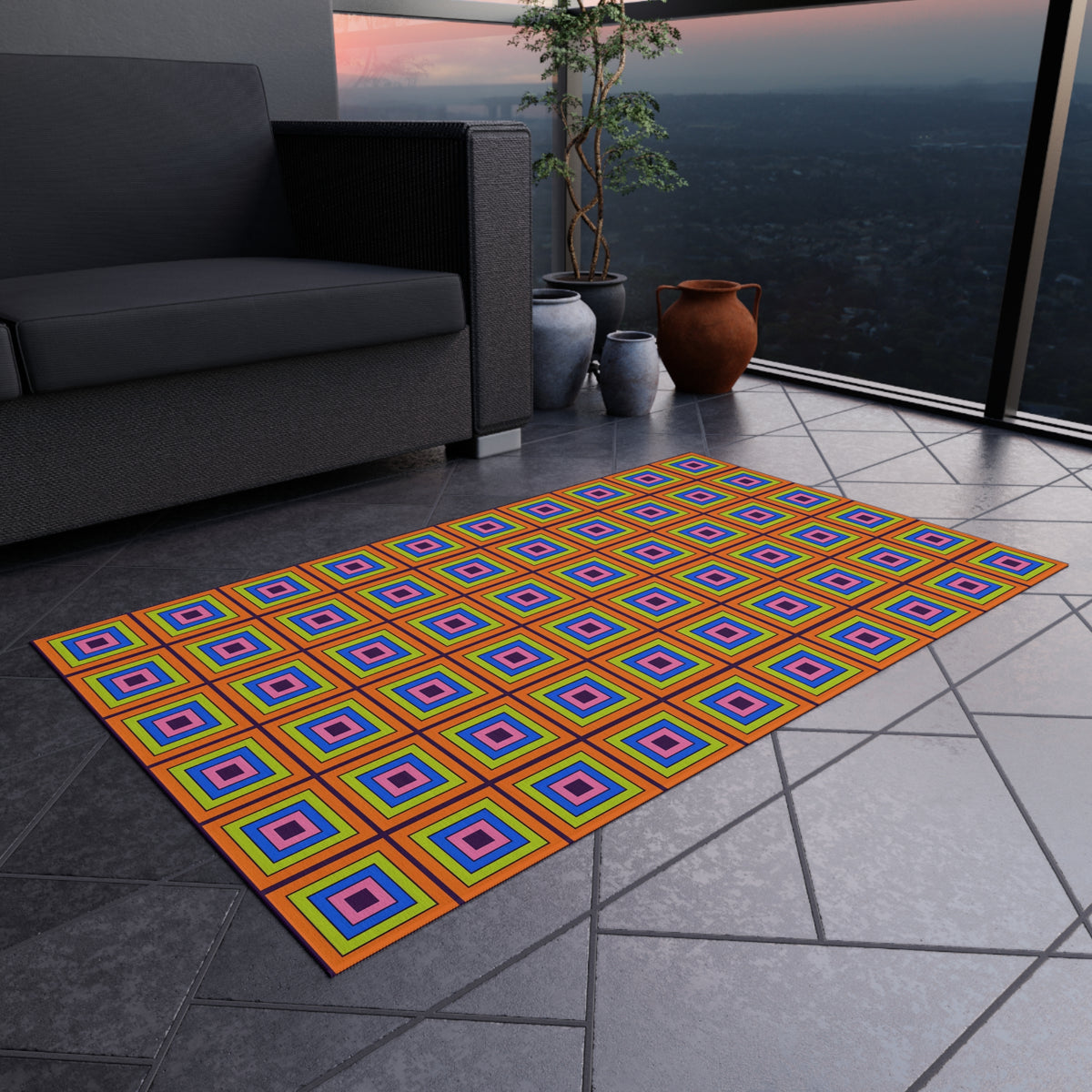 Concentric Square Pop Outdoor Rug – Op-Art Pattern