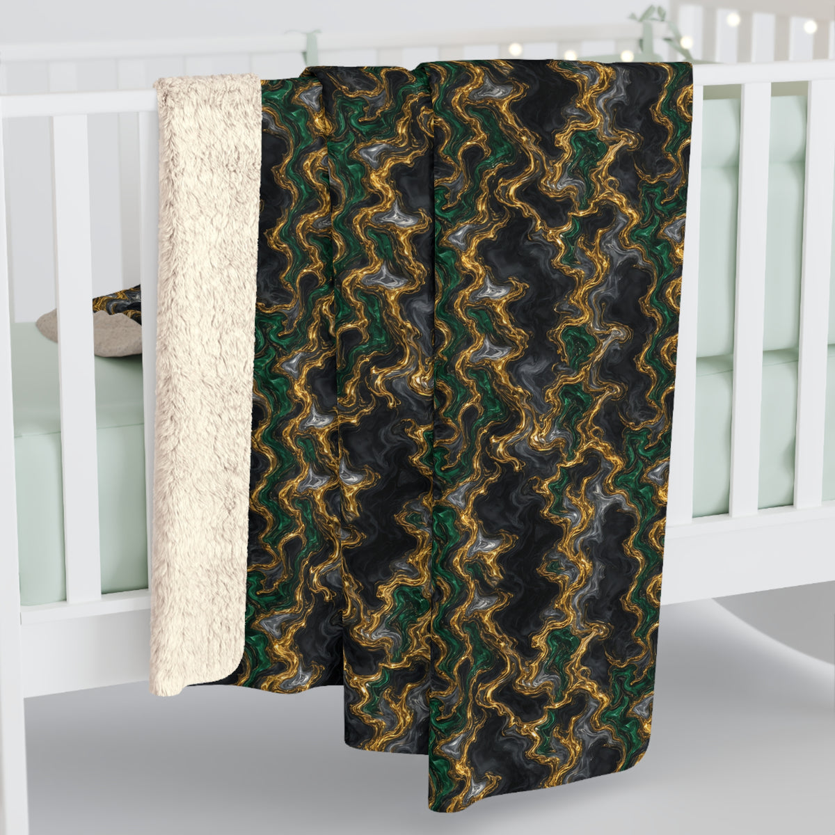 Molten Gold Marble Sherpa Fleece Blanket – Iridescent Fluid Pattern