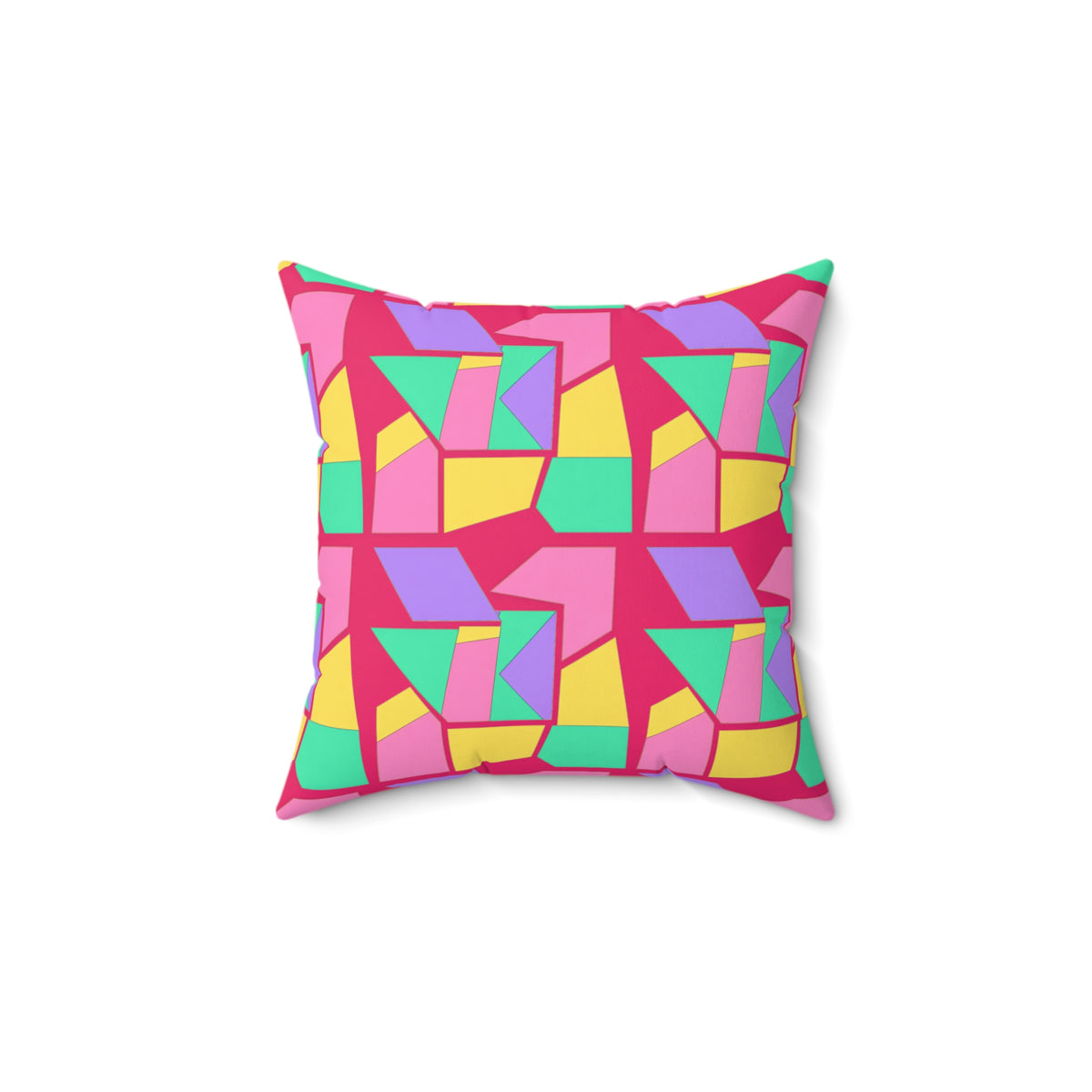 Cubist Block Quilt Faux Suede Cushion – Candy Pop on Raspberry