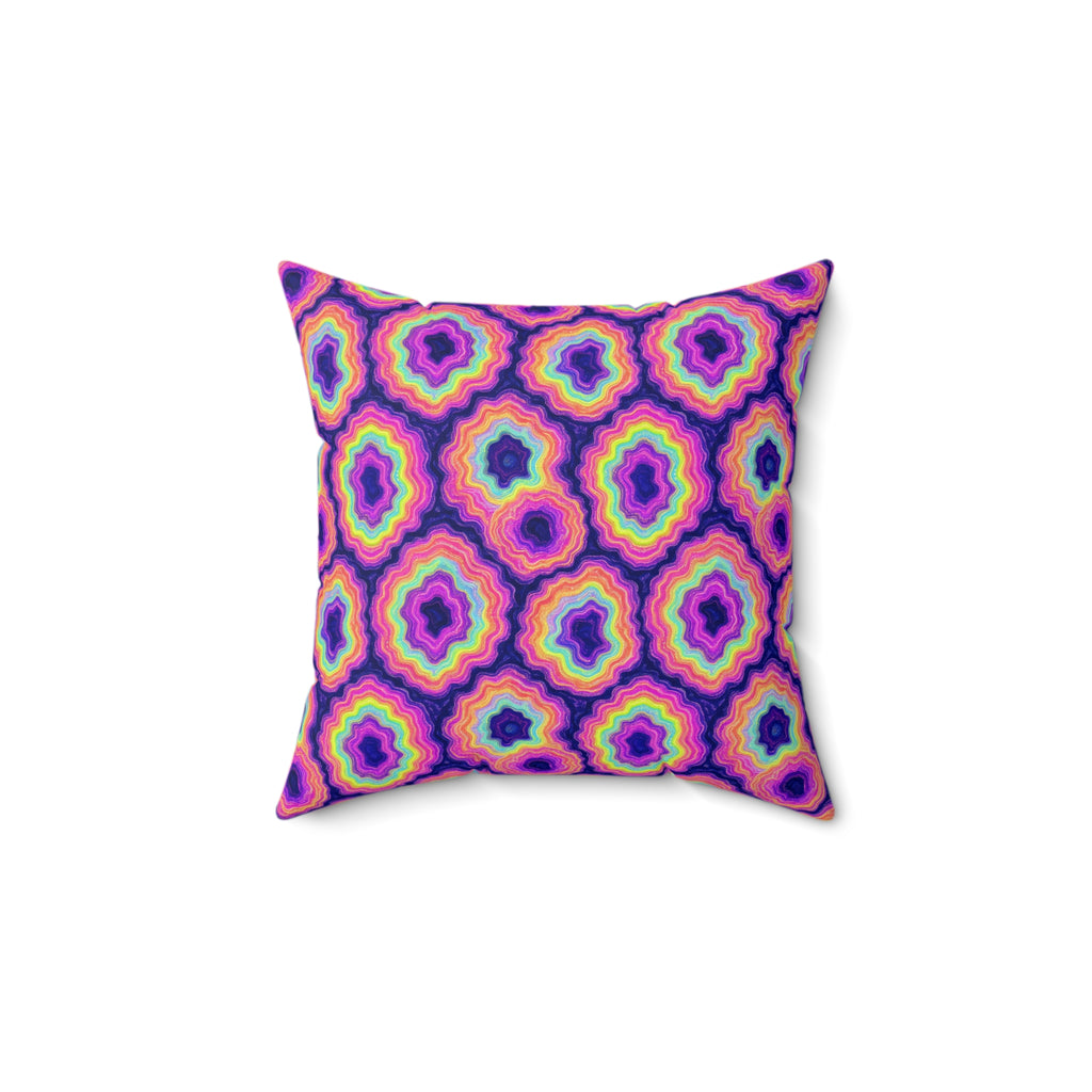 Agate Geode Halo Faux Suede Cushion – Holographic-Look Fluid Art Pattern