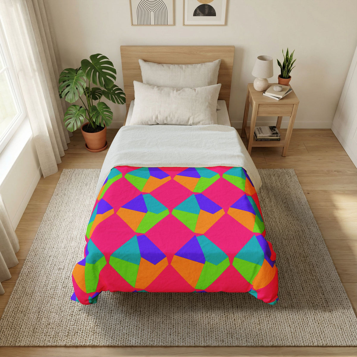 Grand Fractured Rhombus Cotton Duvet Cover – Tropical Punch