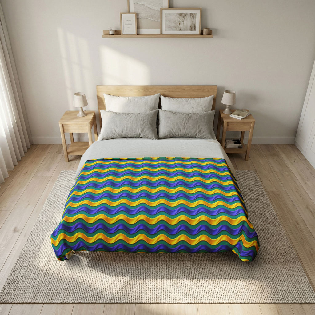 Satin Wave Bands Cotton Duvet Cover – Peacock Jewel