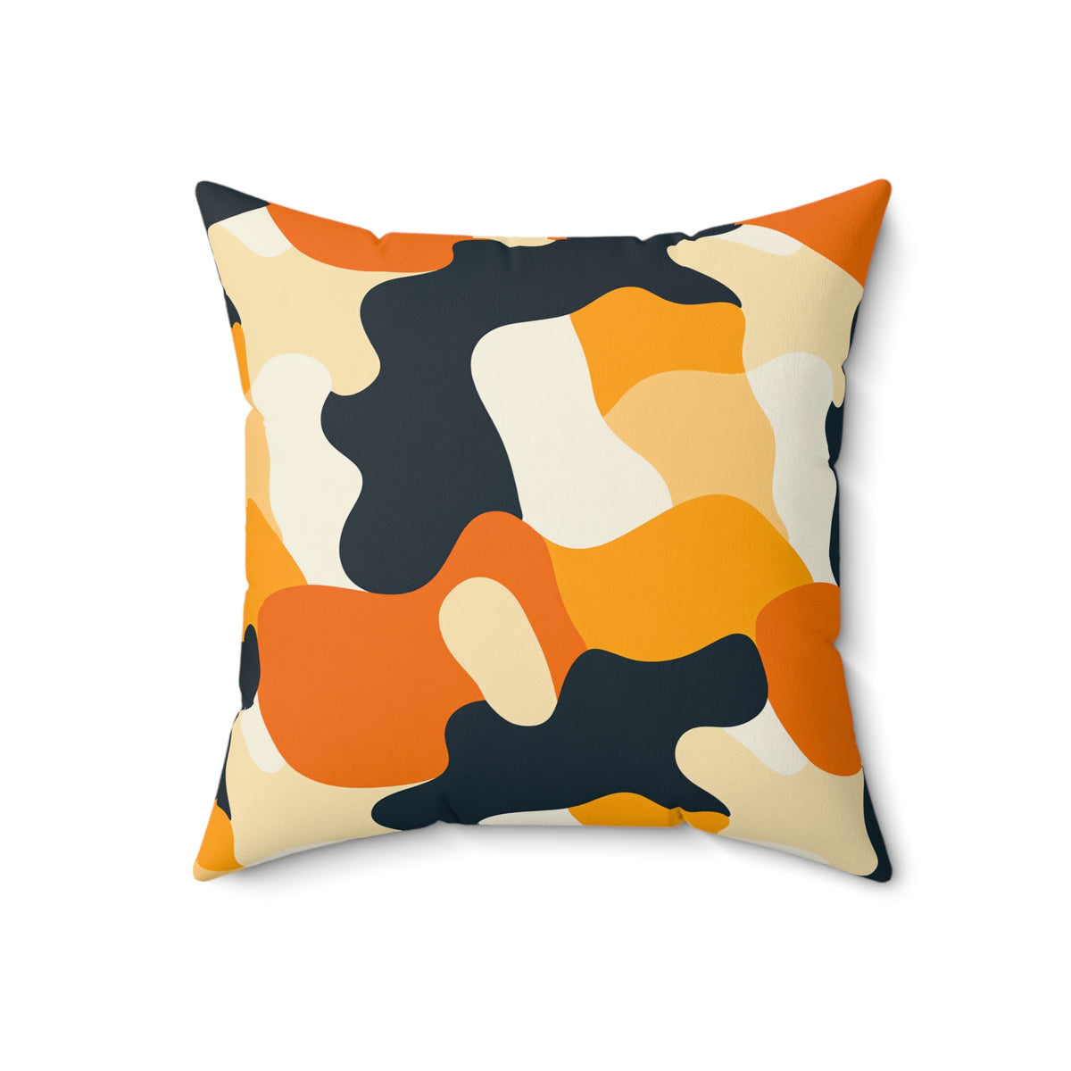 Orange Blob Camo Faux Suede Cushion – Abstract Shapes Pattern