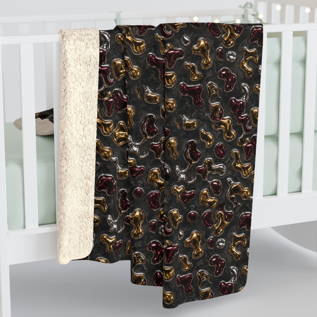 Merging Gold Puddles Sherpa Fleece Blanket – Liquid Chrome Pattern