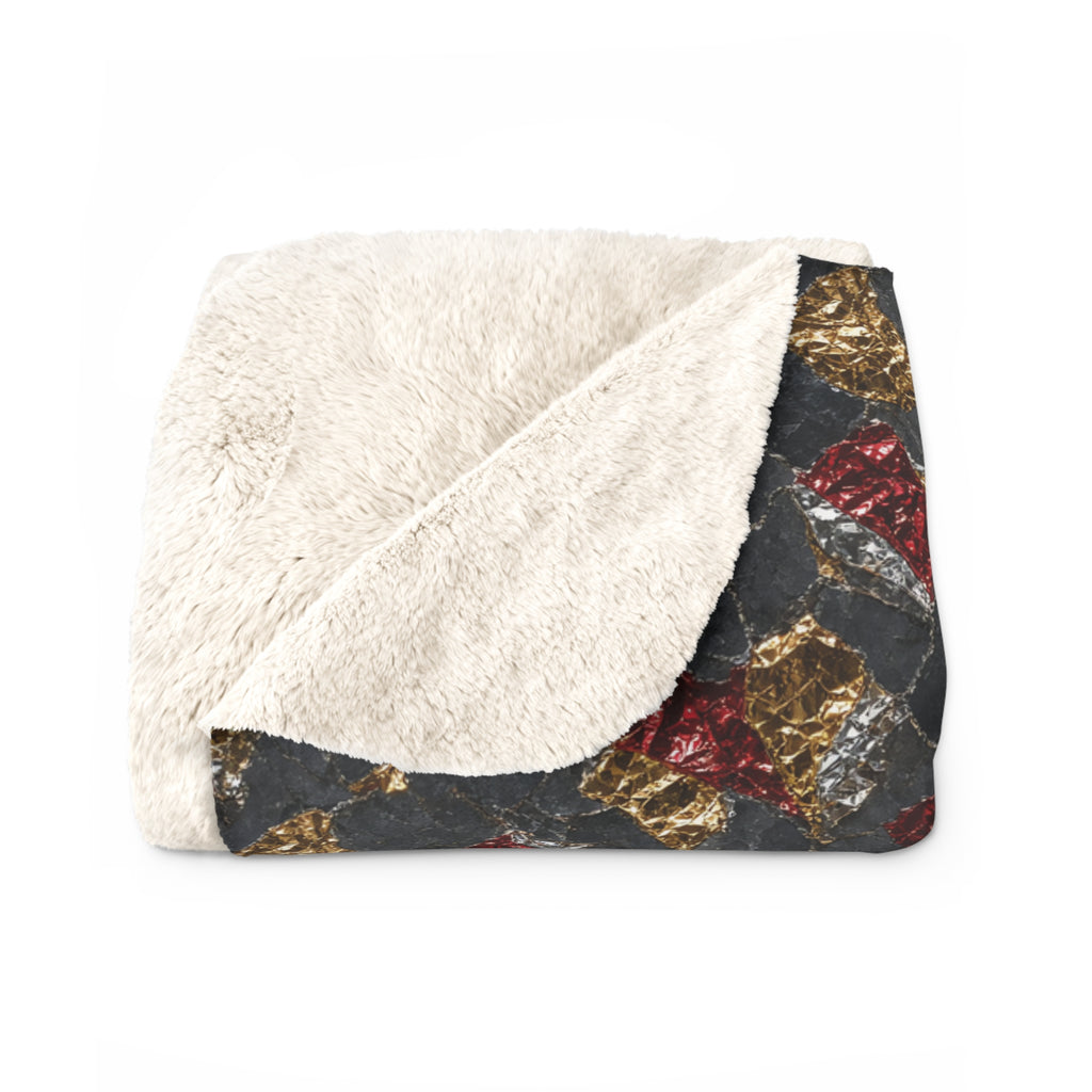 Garnet Gold Foil Sherpa Fleece Blanket – Holographic-Look Metal Pattern