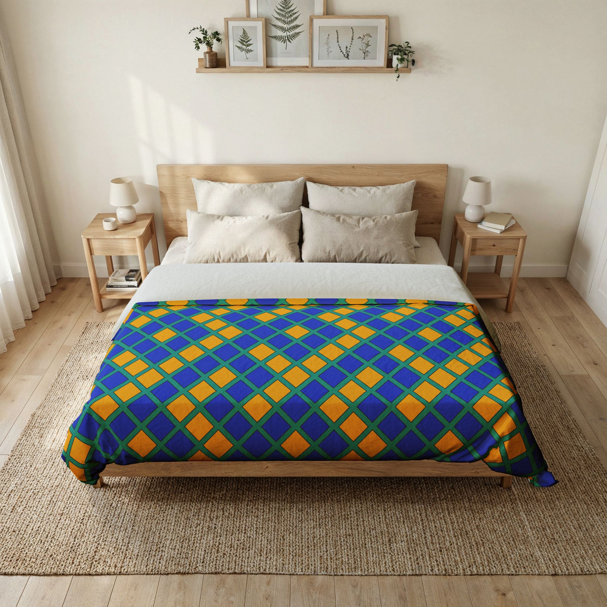 Harlequin Gold Grid Cotton Duvet Cover – Peacock Jewel