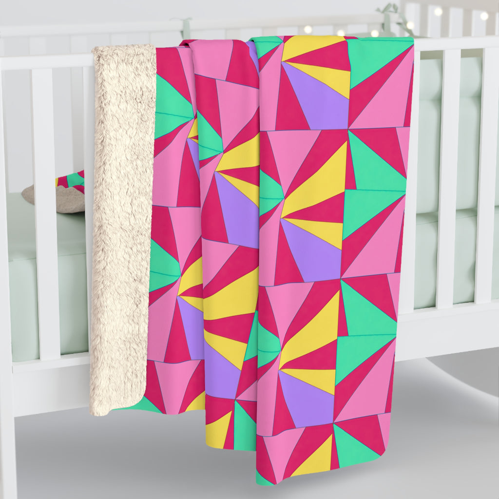 Cubist Sunburst Blocks Sherpa Fleece Blanket – Candy Pop on Raspberry