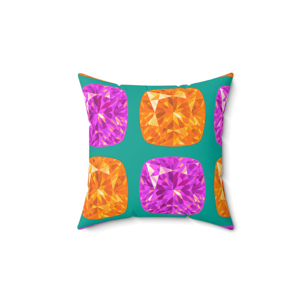 Giant Cut Gem Grid Faux Suede Cushion – Peacock Jewel