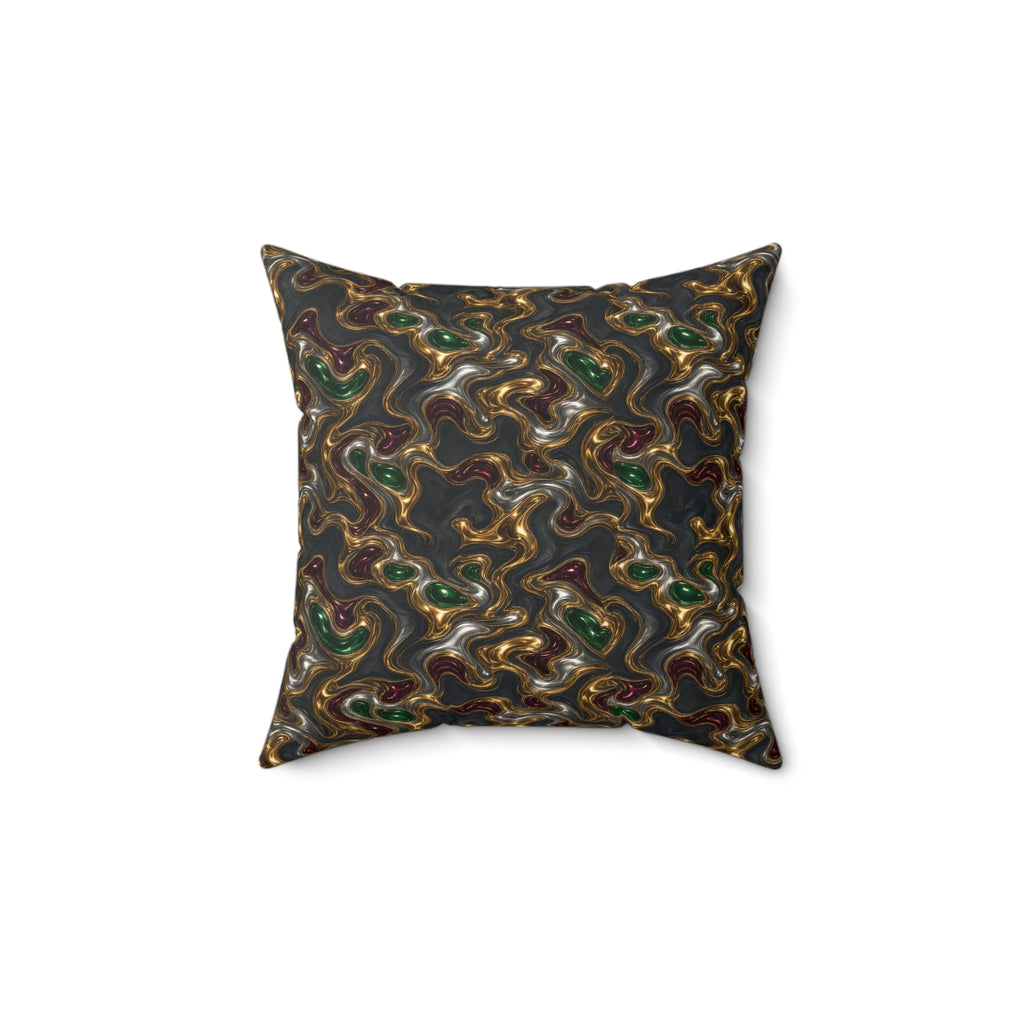 Gold Silver Ripples Faux Suede Cushion – Liquid Chrome Pattern