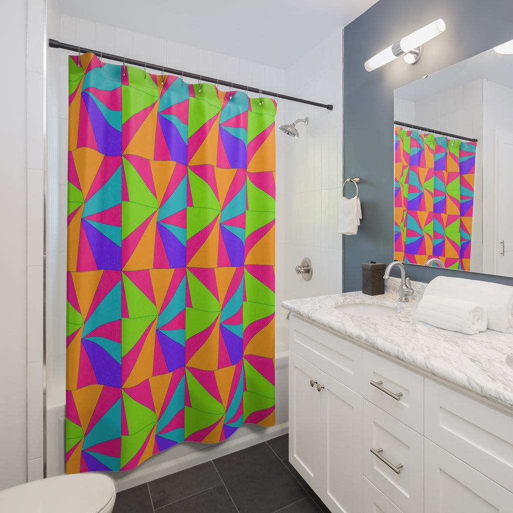 Cubist Sunburst Blocks Shower Curtain – Tropical Punch