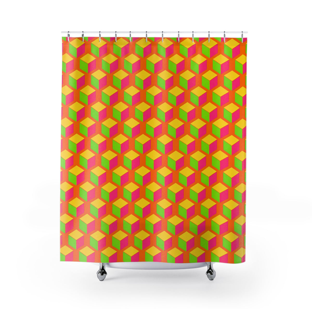 Giant Faceted Cubes II Shower Curtain – Hot Citrus Festive