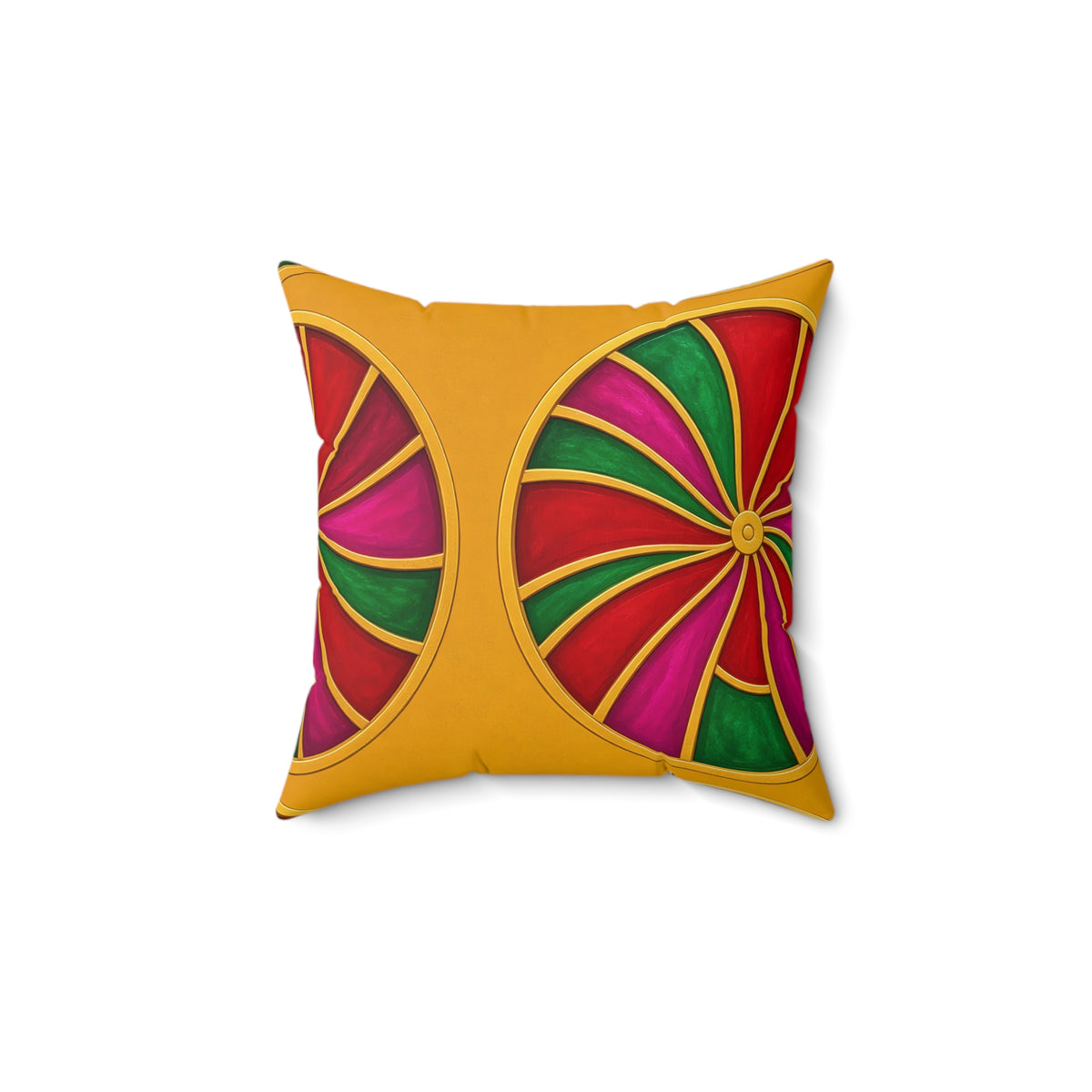 Grand Kaleido Jewel Wheels Faux Suede Cushion – Kaleidoscopic Medallion Pattern