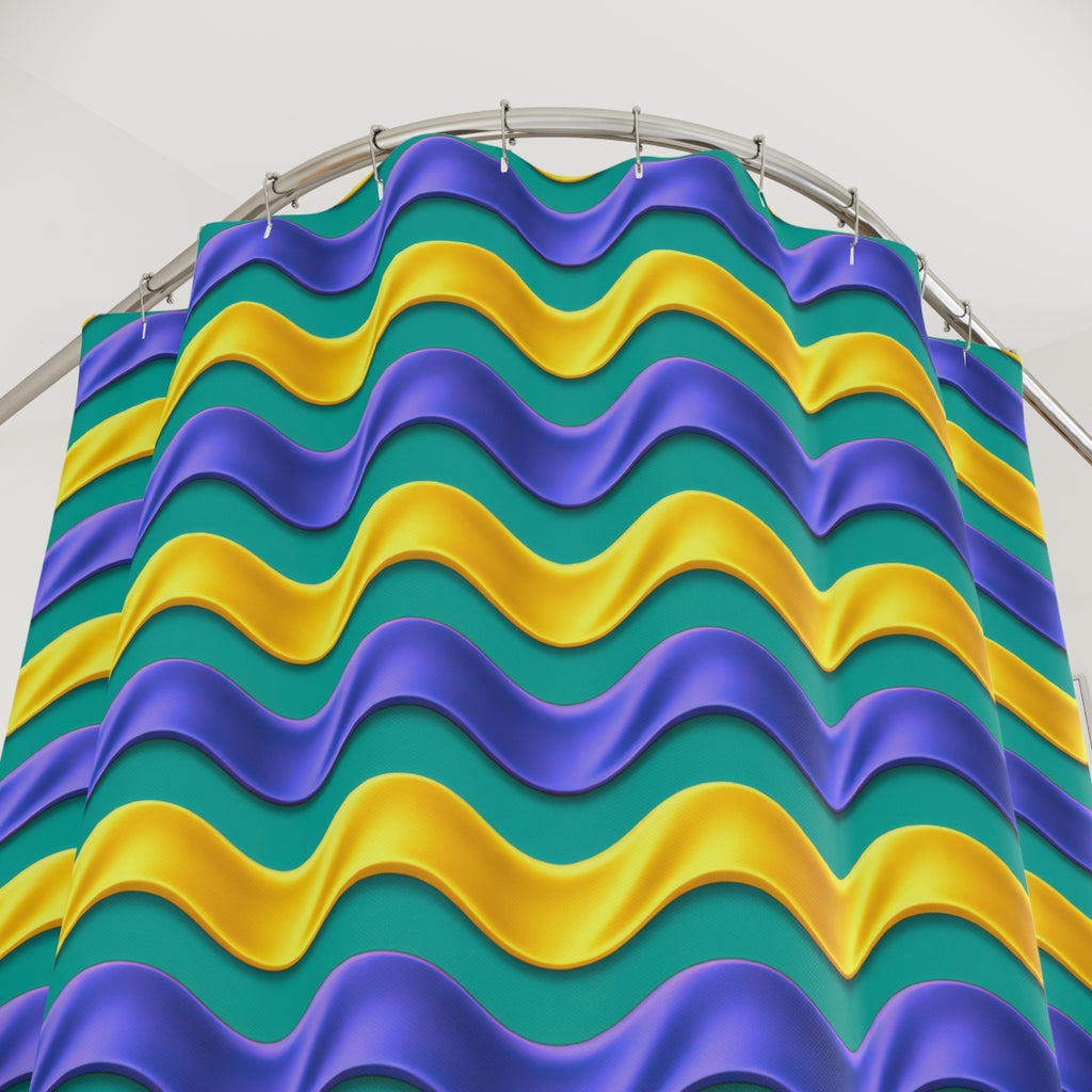 Satin Wave Bands Shower Curtain – Peacock Jewel