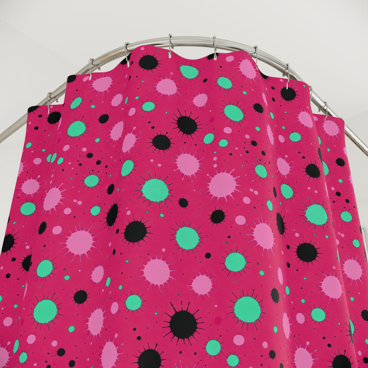 Blot Burst Shower Curtain – Candy Pop on Raspberry