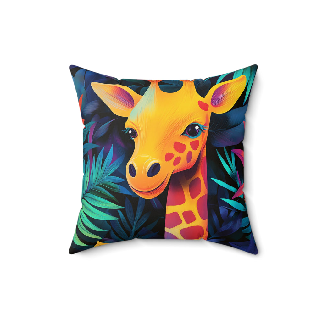 Jungle Giraffe Faux Suede Cushion – Tropical Pop Art