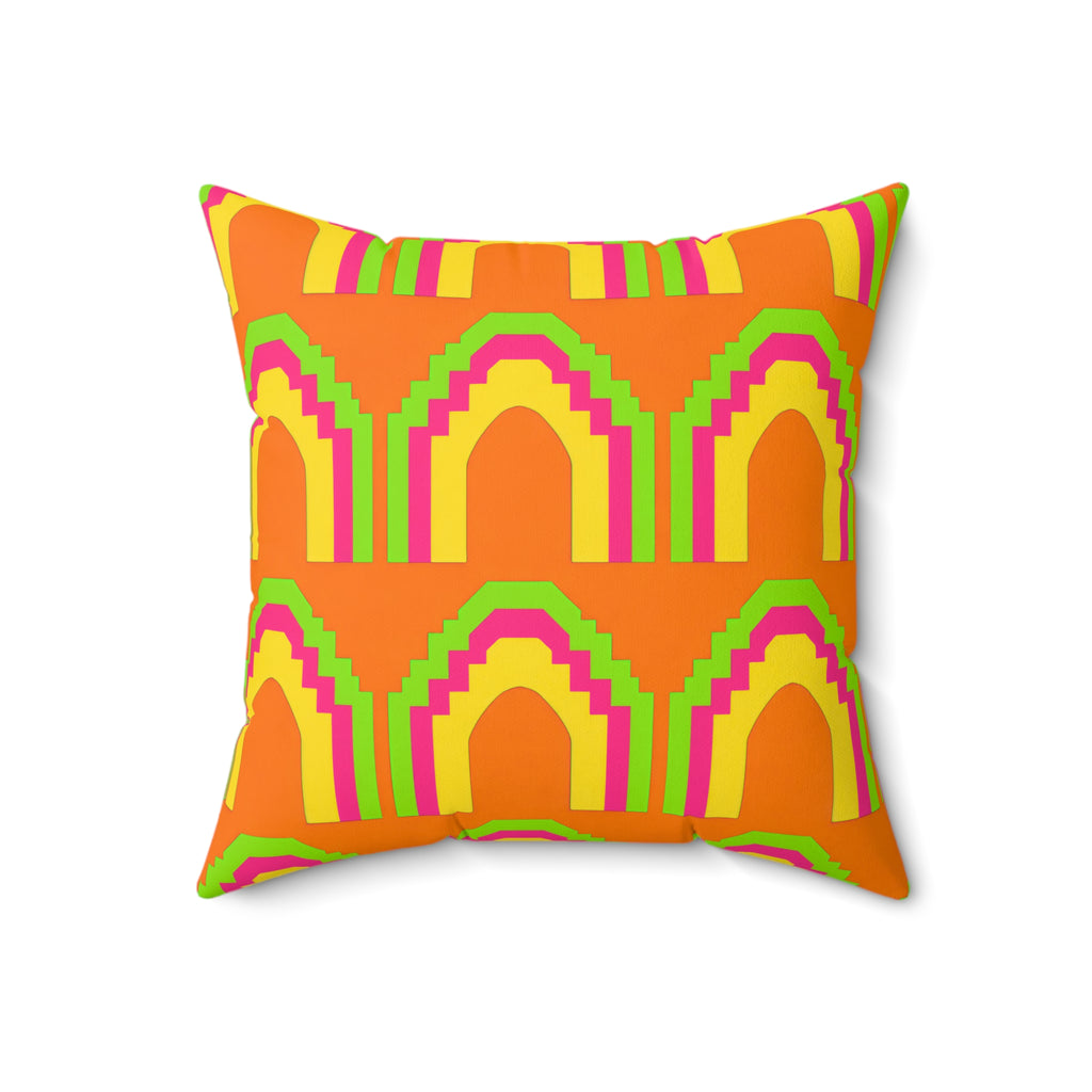 Grand Stepped Arches Faux Suede Cushion – Hot Citrus Festive
