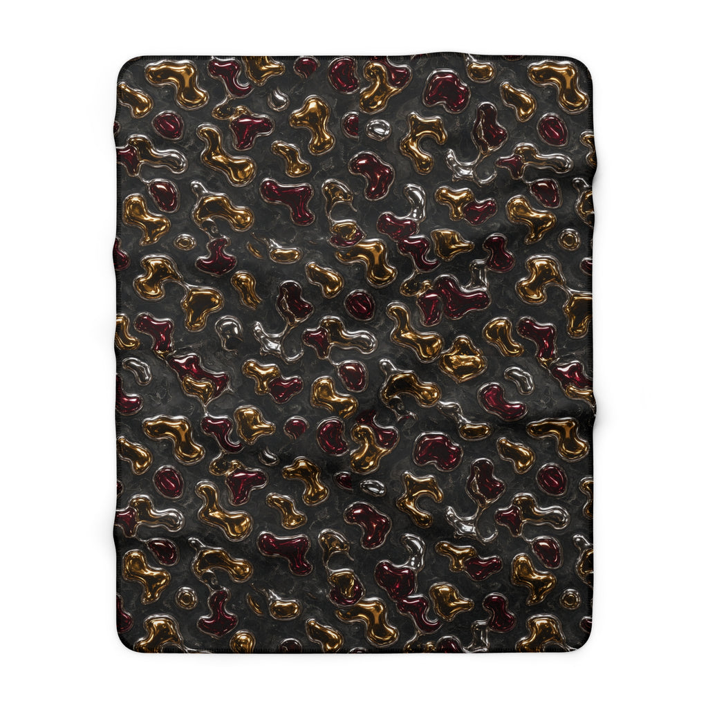 Merging Gold Puddles Sherpa Fleece Blanket – Liquid Chrome Pattern