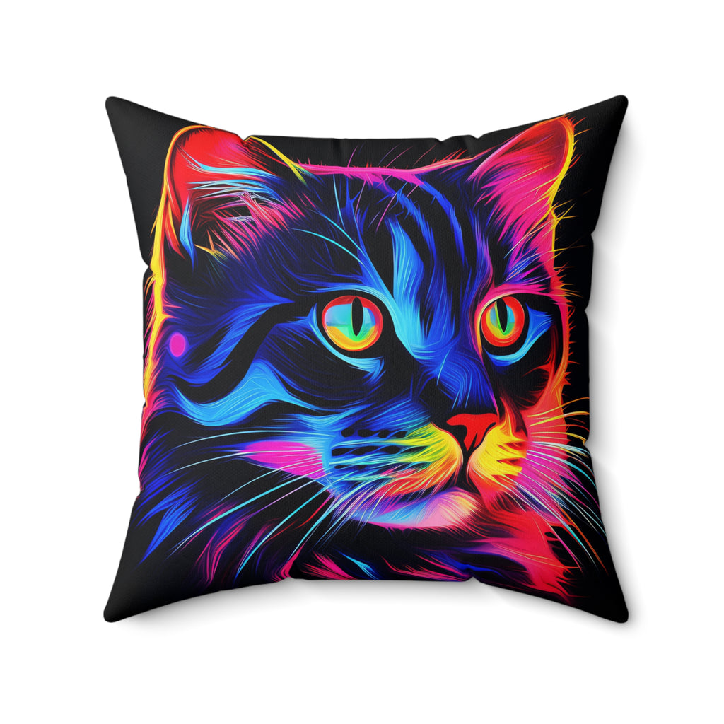 Neon Cat Faux Suede Cushion – Neon Pop Art