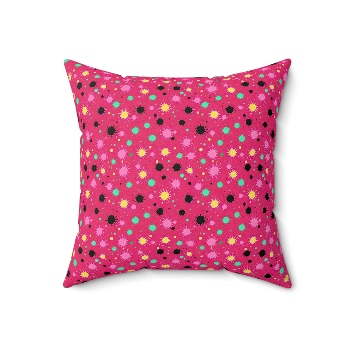 Splat Storm Faux Suede Cushion – Candy Pop on Raspberry