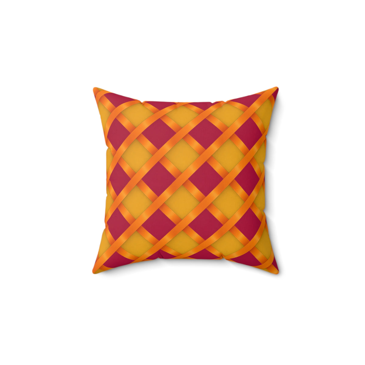 Broad Gold Diamond Trellis Faux Suede Cushion – Cranberry Spice