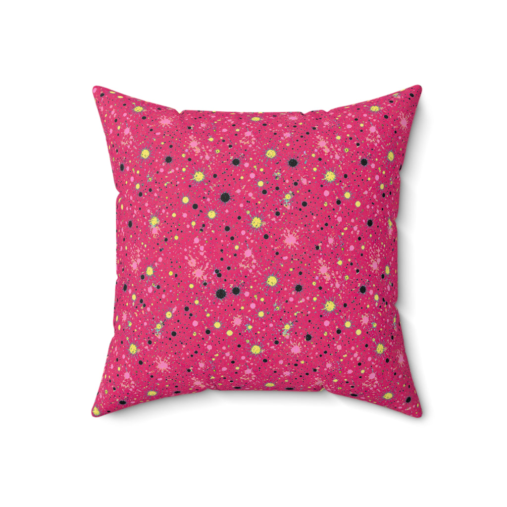 Pink Spray Field Faux Suede Cushion – Candy Pop on Raspberry