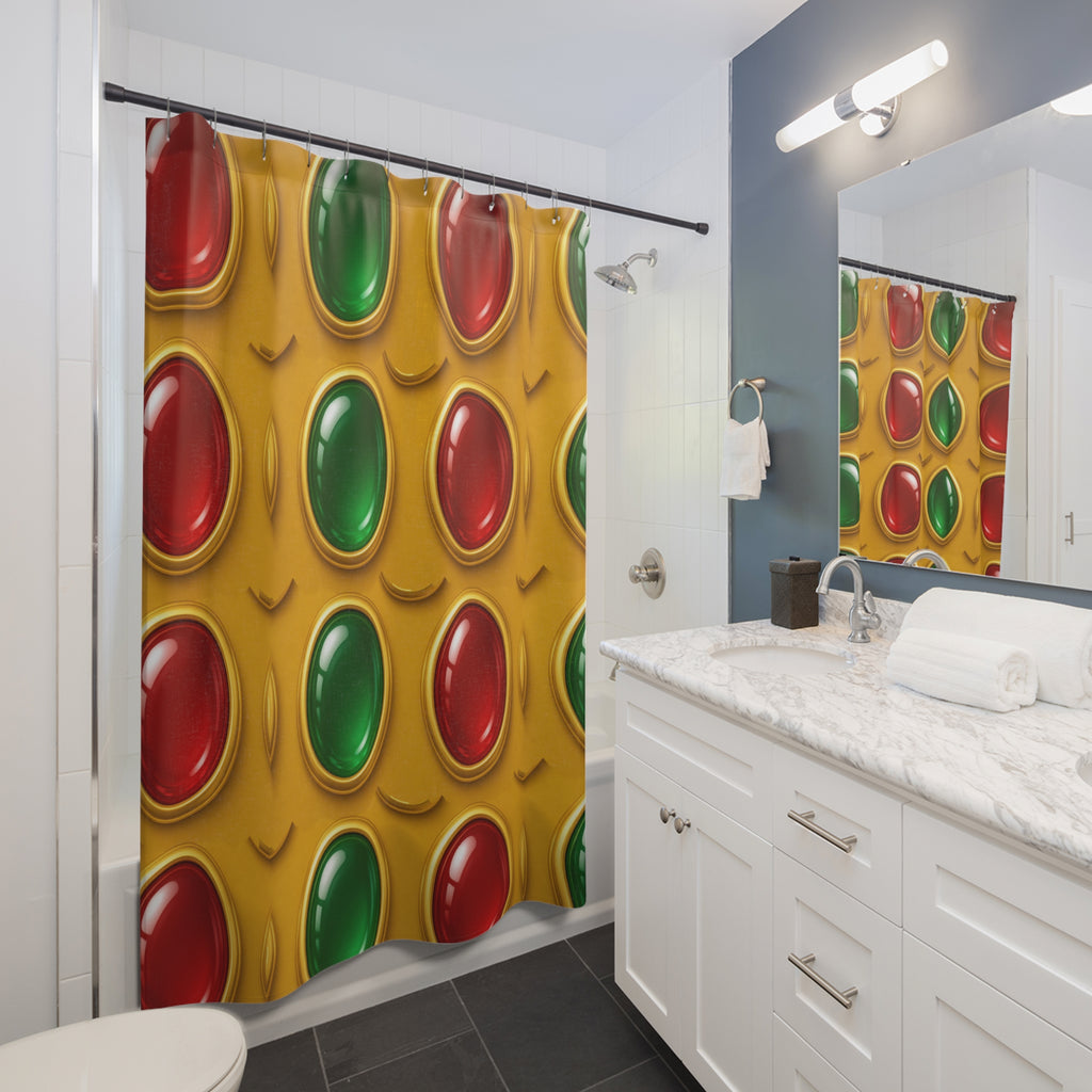 Grand Gold Cabochon Frames II Shower Curtain – Cabochon Geometric Pattern