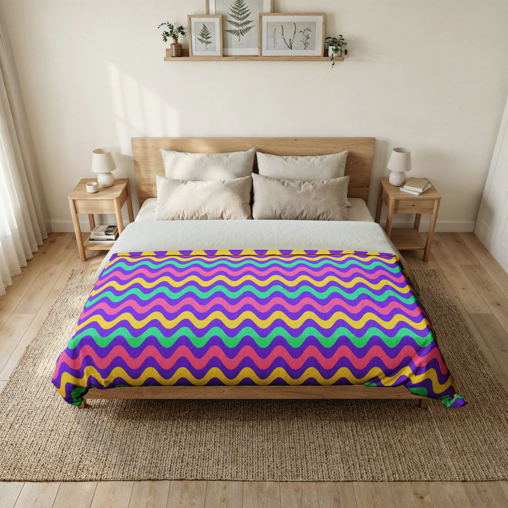 Big Ripple Chevrons Cotton Duvet Cover – Candy Pastel on Grape