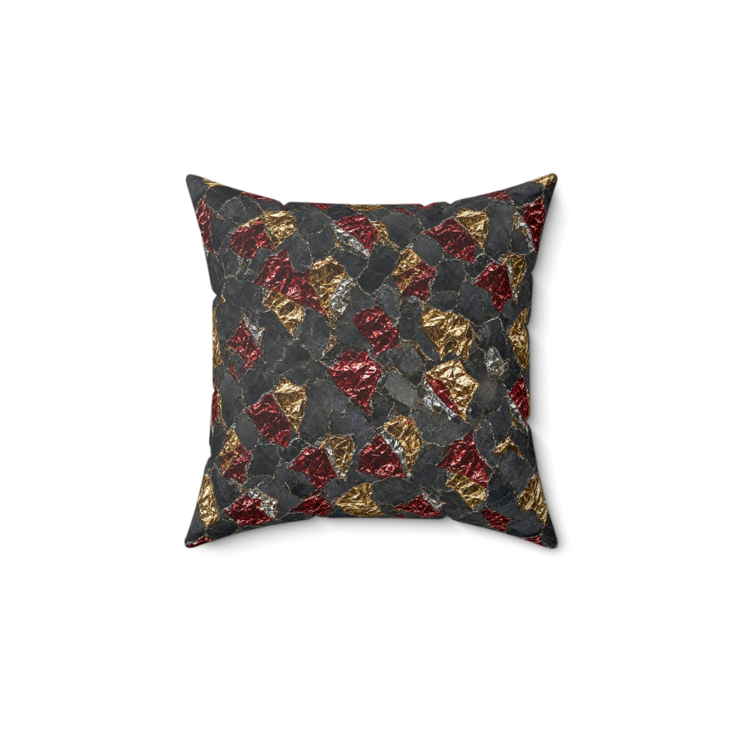 Garnet Gold Foil Faux Suede Cushion – Holographic-Look Metal Pattern