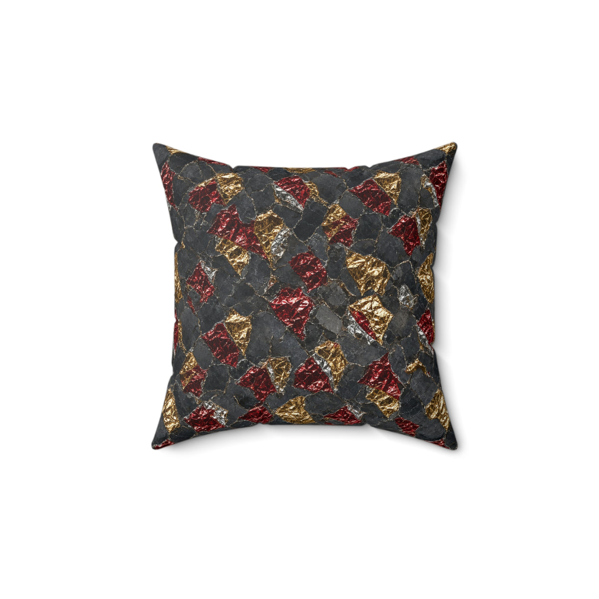 Garnet Gold Foil Faux Suede Cushion – Holographic-Look Metal Pattern