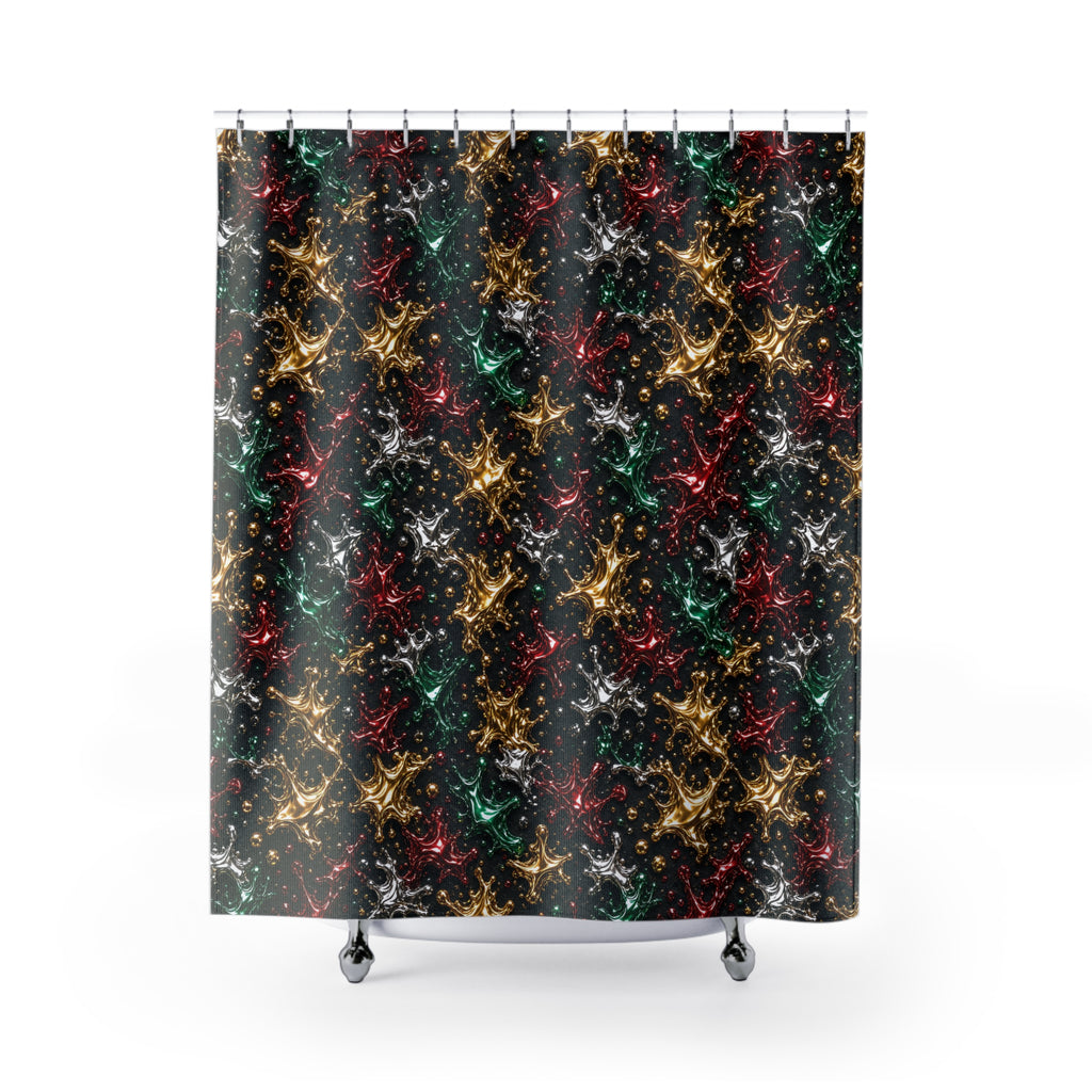 Chrome Splash Confetti Shower Curtain – Liquid Chrome Pattern
