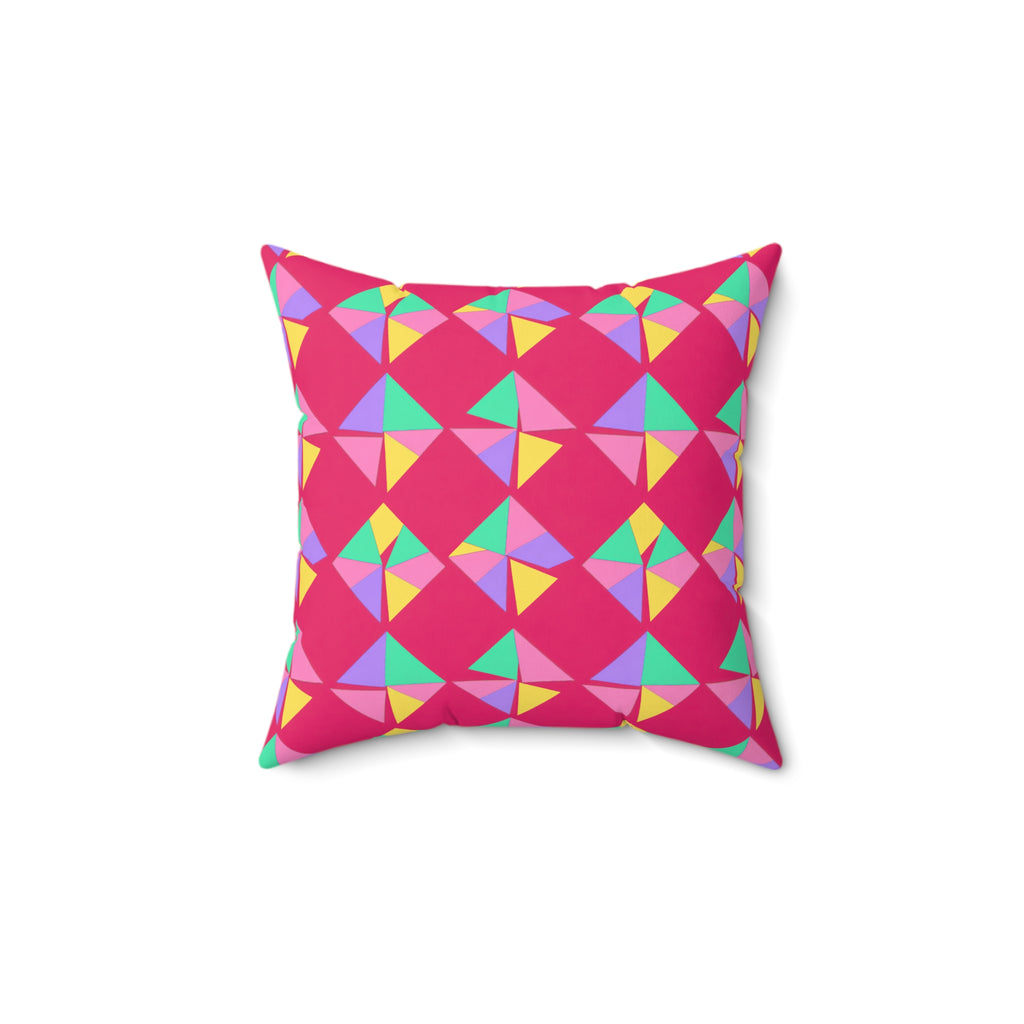 Stacked Cubist Prisms Faux Suede Cushion – Candy Pop on Raspberry