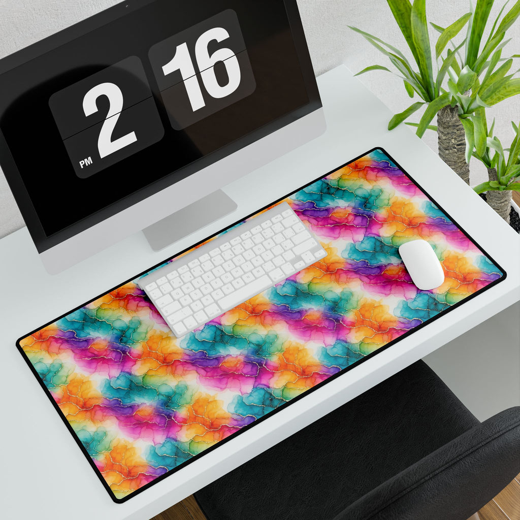 Rainbow Alcohol Ink Bloom Desk Mat