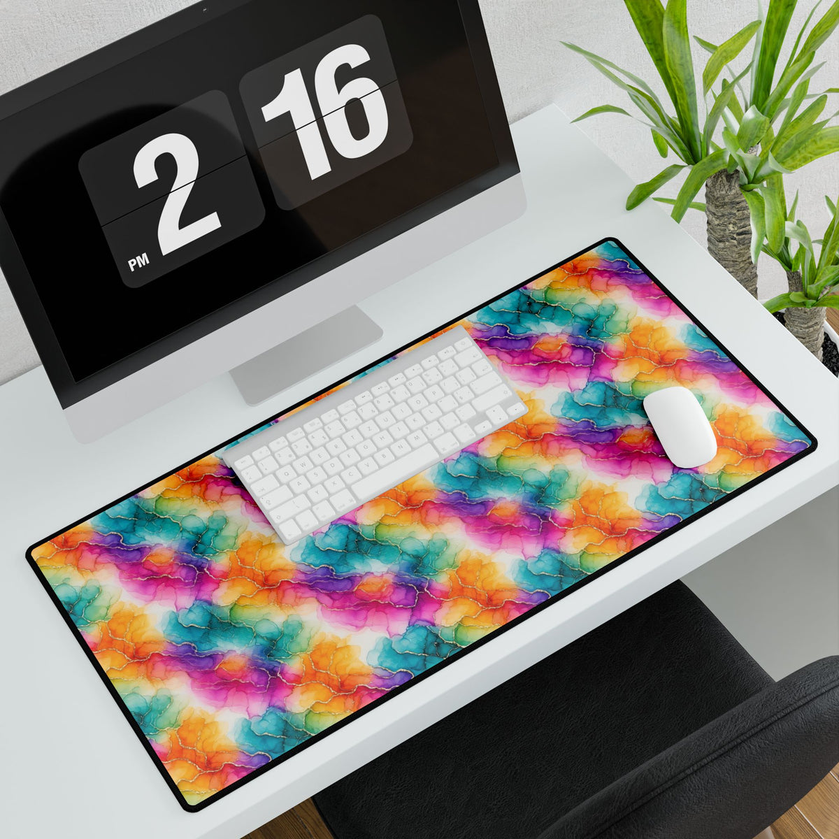 Rainbow Alcohol Ink Bloom Desk Mat