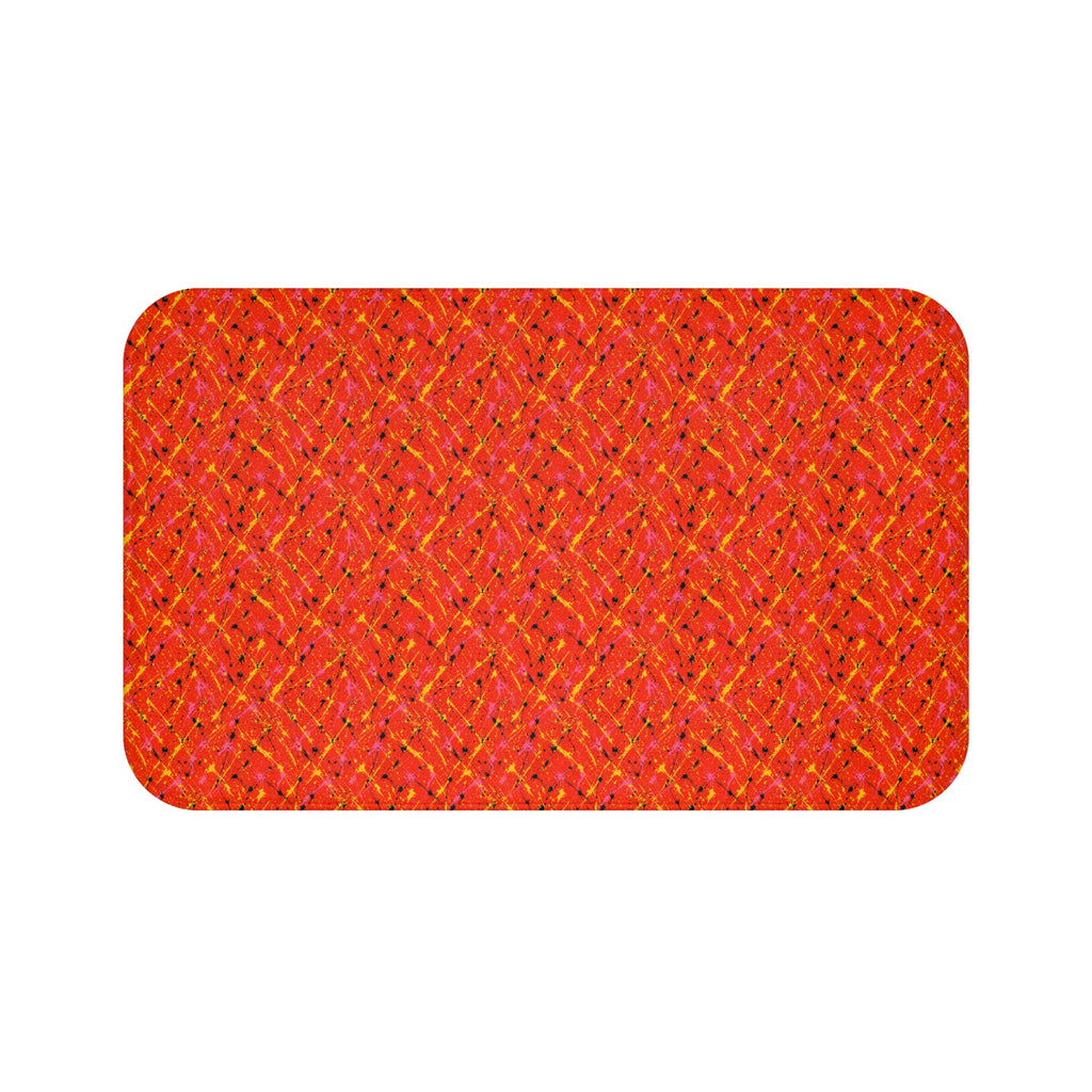 Vermilion Riot Bath Mat – Action-Painting Abstract Pattern