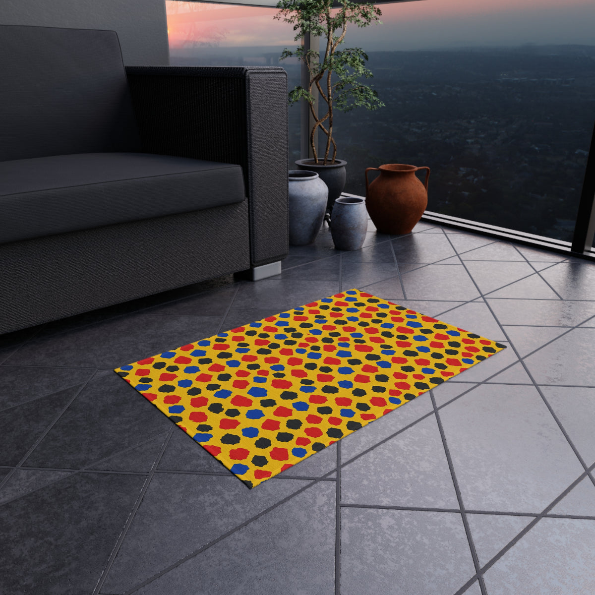 Confetti Scraps Yellow Outdoor Rug – Cut-Paper Abstract Pattern