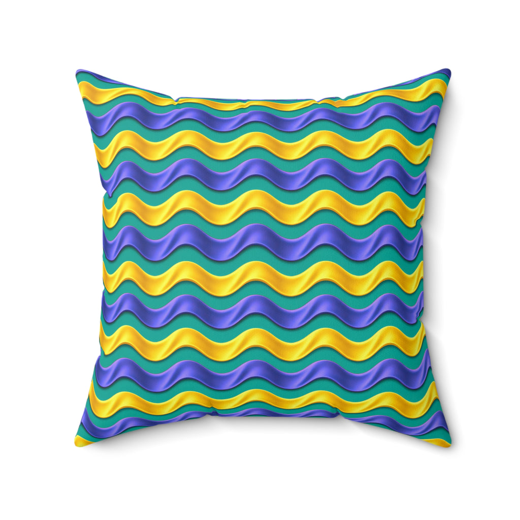 Satin Wave Bands Faux Suede Cushion – Peacock Jewel