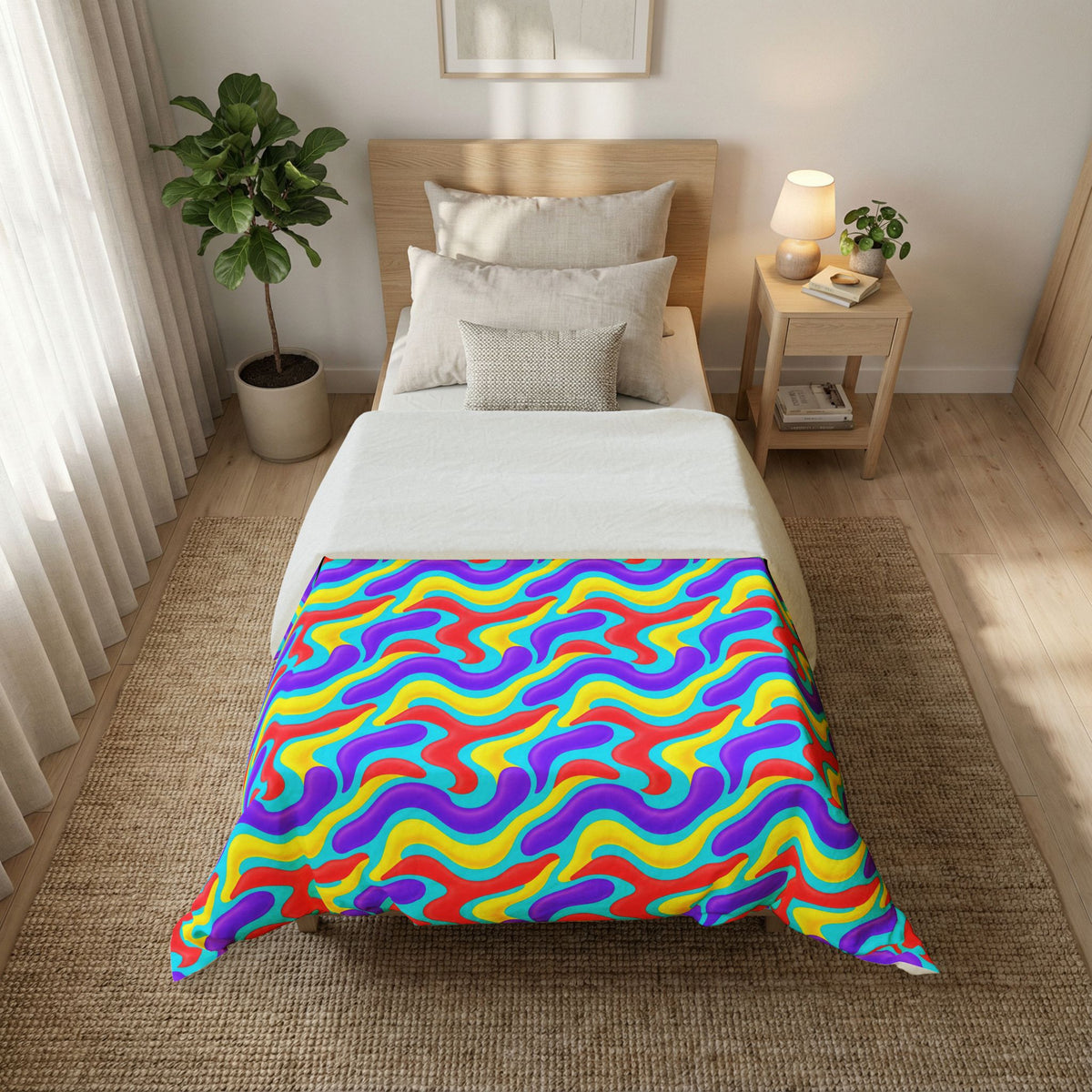 Liquid Band Ripple Cotton Duvet Cover – Op-Art Fluid Bands Pattern