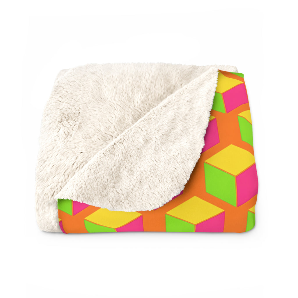 Giant Faceted Cubes II Sherpa Fleece Blanket – Hot Citrus Festive