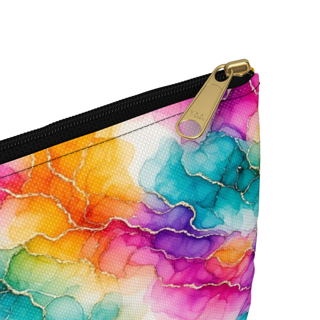 Rainbow Alcohol Ink Bloom Zip Accessory Pouch