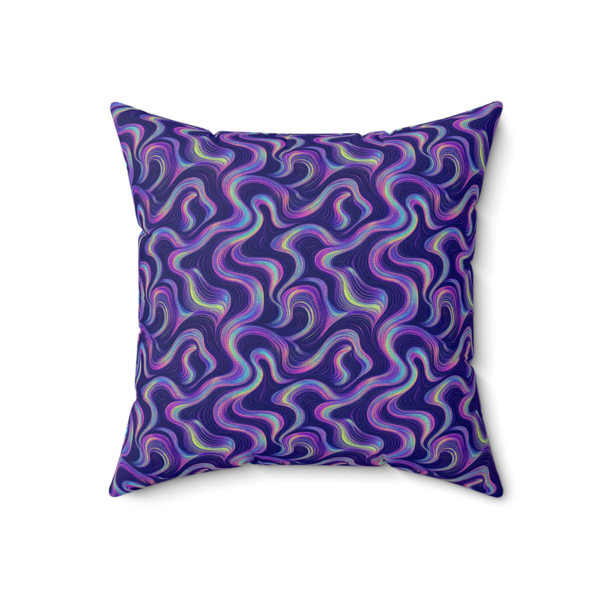 Opal Ribbon Flow Faux Suede Cushion – Holographic-Look Fluid Art Pattern