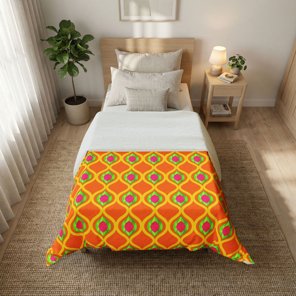 Grand Gold Ogee Lattice II Cotton Duvet Cover – Hot Citrus Festive