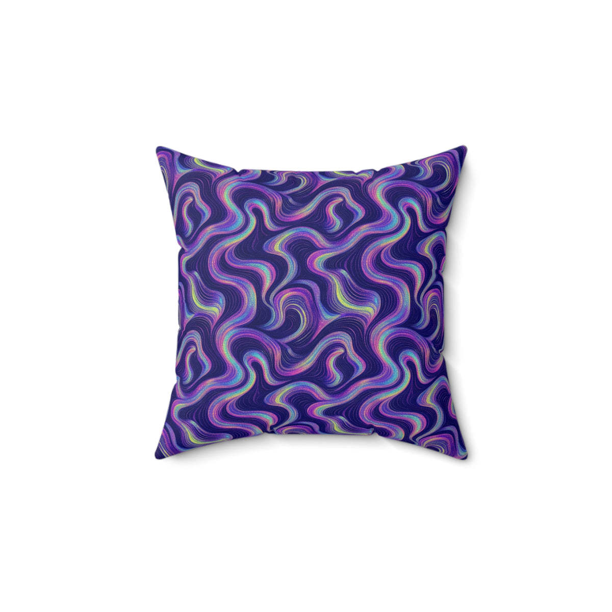 Opal Ribbon Flow Faux Suede Cushion – Holographic-Look Fluid Art Pattern
