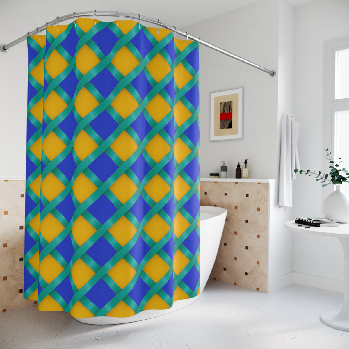 Broad Gold Diamond Trellis Shower Curtain – Peacock Jewel