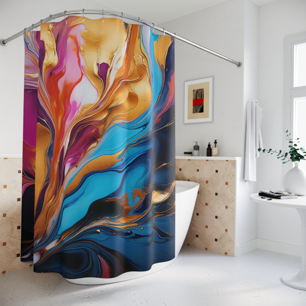 Gilded Fluid Swirl Shower Curtain – Fluid Pour Art