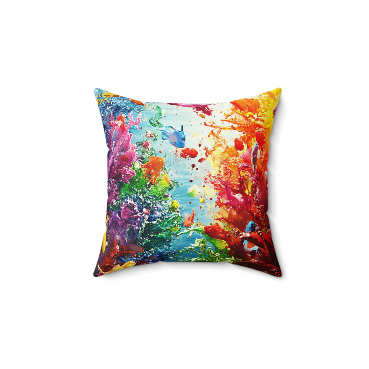 Coral Reef Splash Faux Suede Cushion – Underwater Splash Art