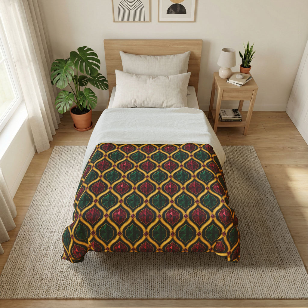 Radiant Gold Lattice Cotton Duvet Cover – Art Deco Pattern