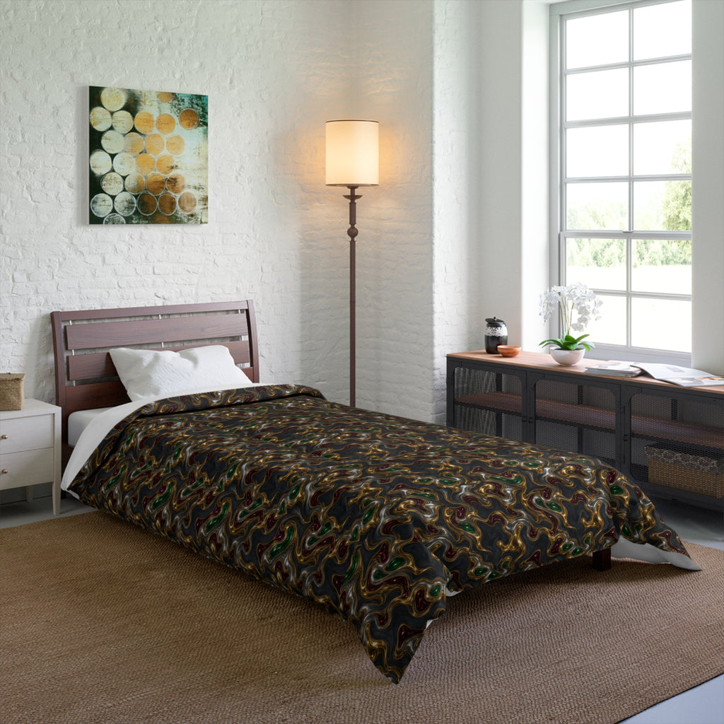 Gold Silver Ripples Comforter – Liquid Chrome Pattern