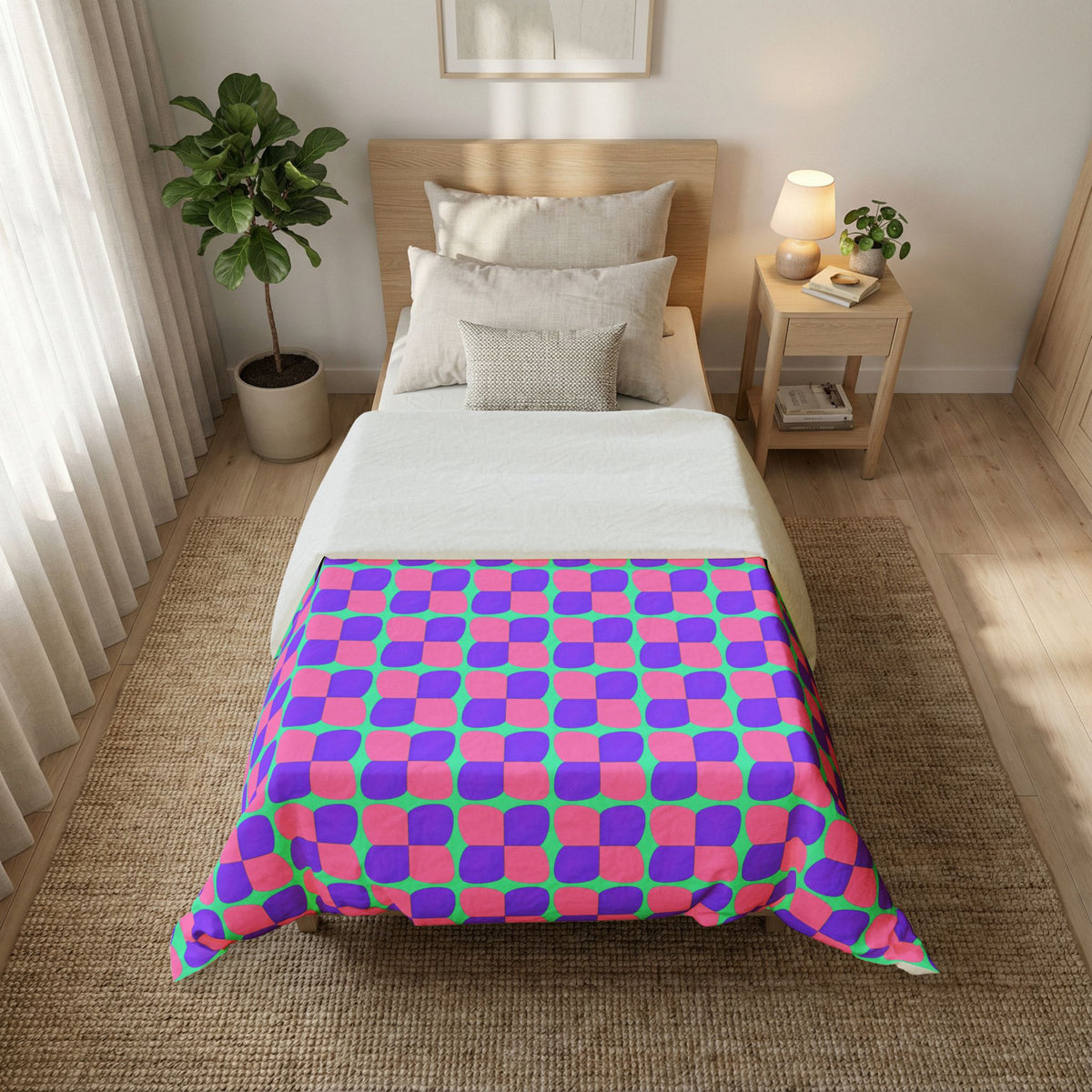 Bold Bulge Checker Cotton Duvet Cover – Candy Pastel on Grape
